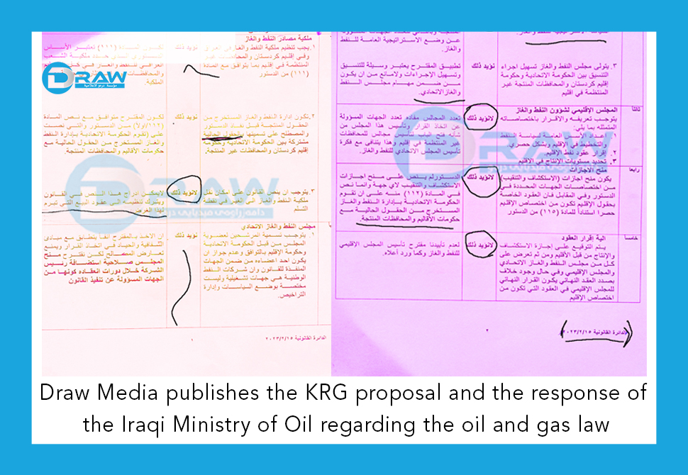 DrawMedia.net / Draw Media publishes the KRG proposal and the response of the Iraqi Ministry of Oil regarding the oil and gas law