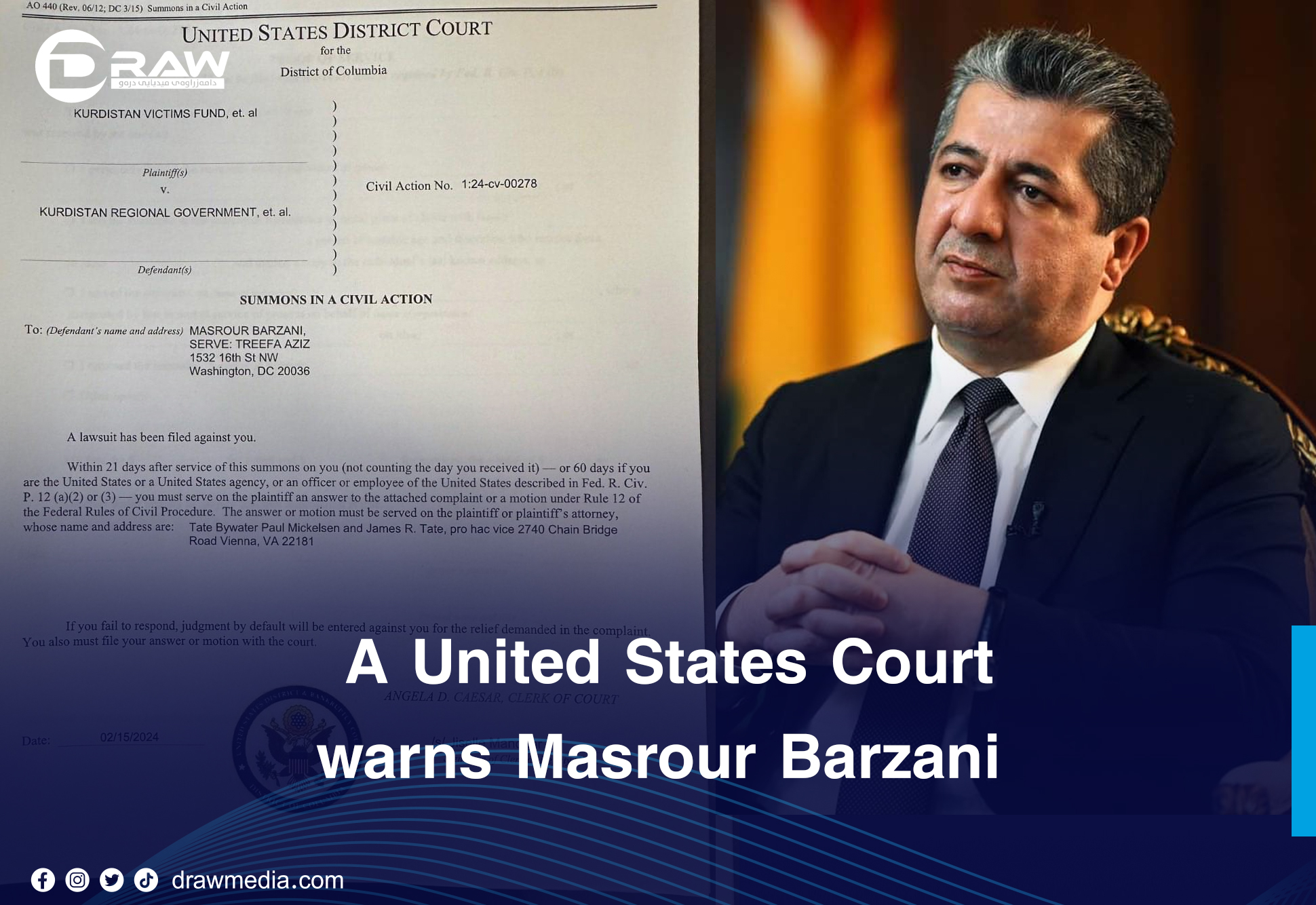 A United States Court warns Masrour Barzani