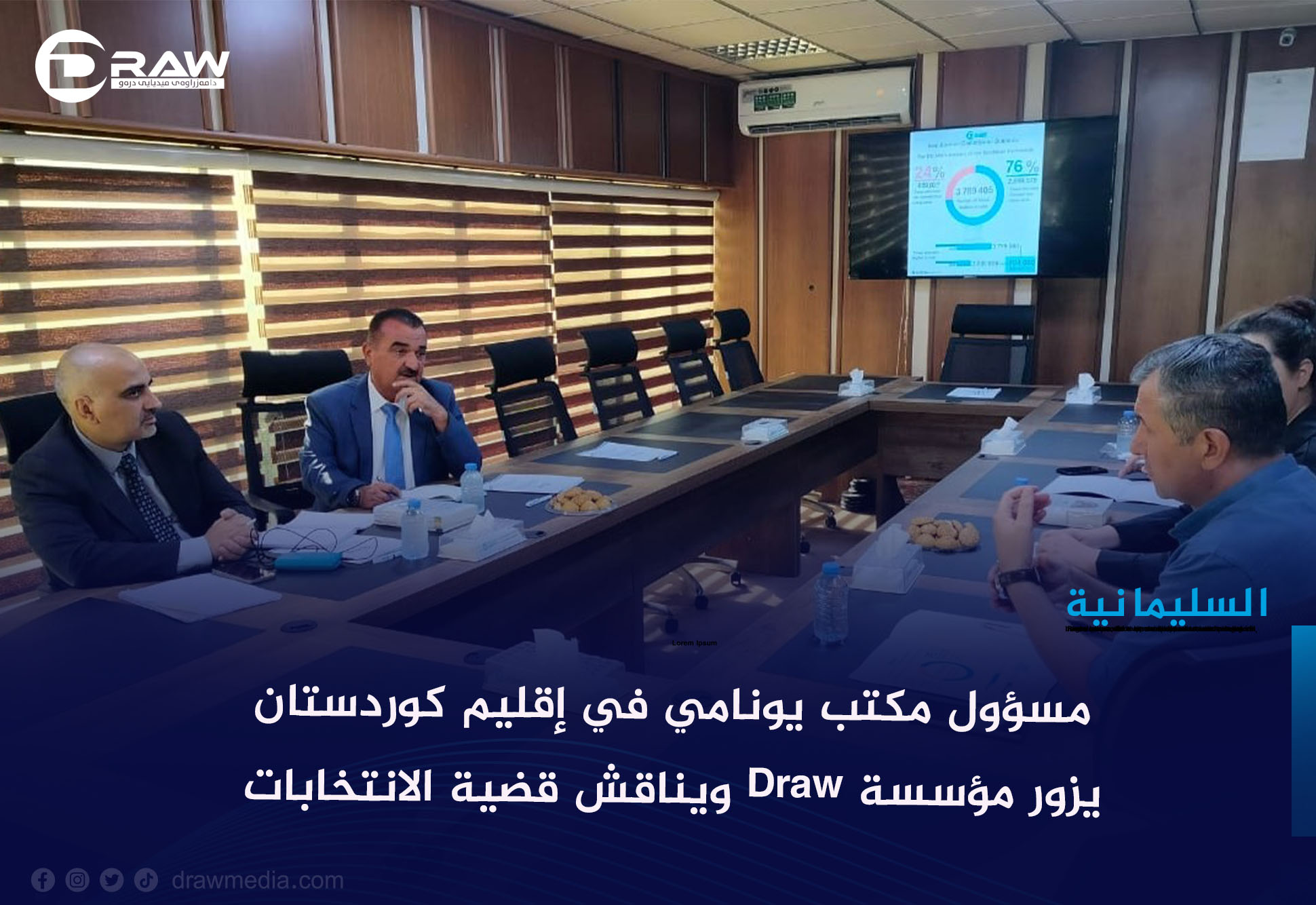 مسؤول مكتب يونامي في إقليم كوردستان يزور مؤسسة Draw ويناقش قضية الانتخابات